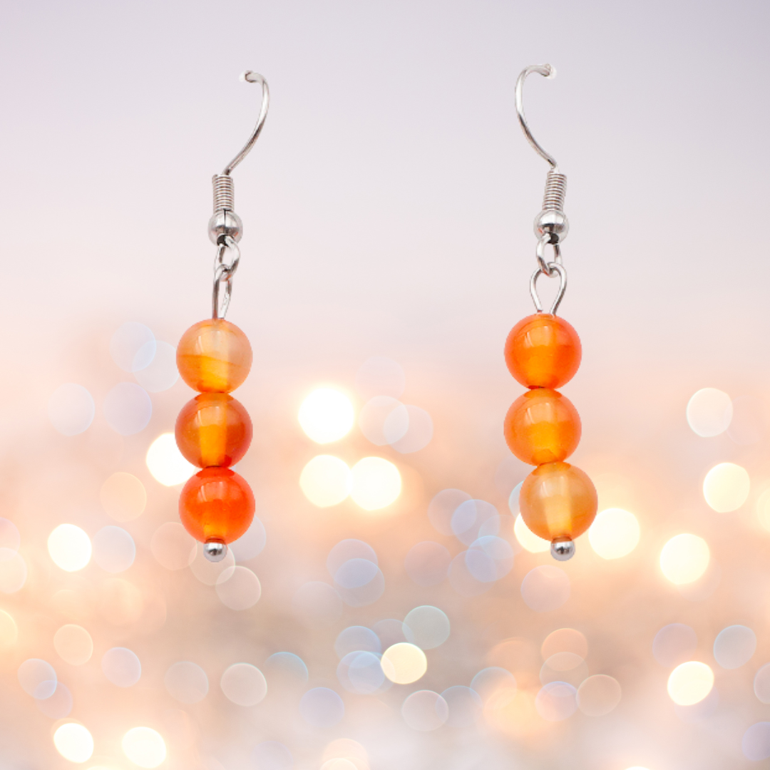 Boucles d'oreilles en CORNALINE (3 perles)