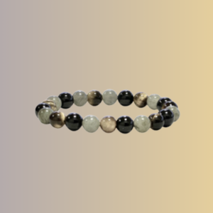 BRACELET EN LABRADORITE, ŒIL DE TIGRE ET TOURMALINE NOIRE
