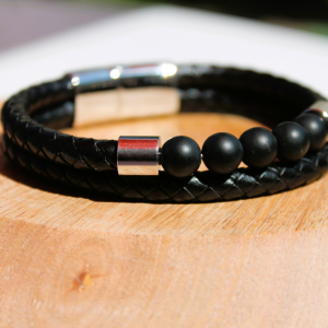 BRACELET en ONYX & CUIR  - pour homme