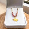 Collier FEUILLE DE GINGKO - perles roses (rhodonite) – Image 2
