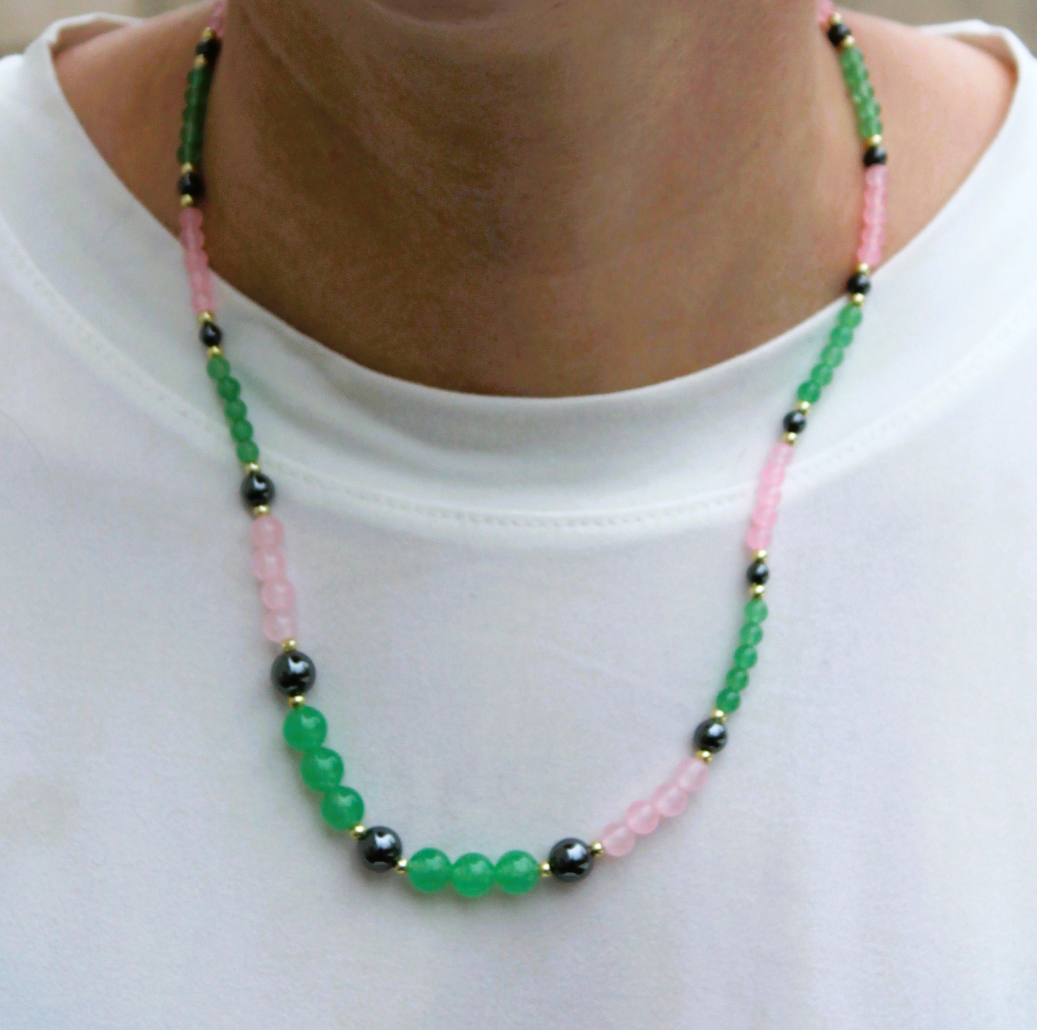 Collier ENERGIES DOUCES – aventurine, quartz rose et hématite – Image 4
