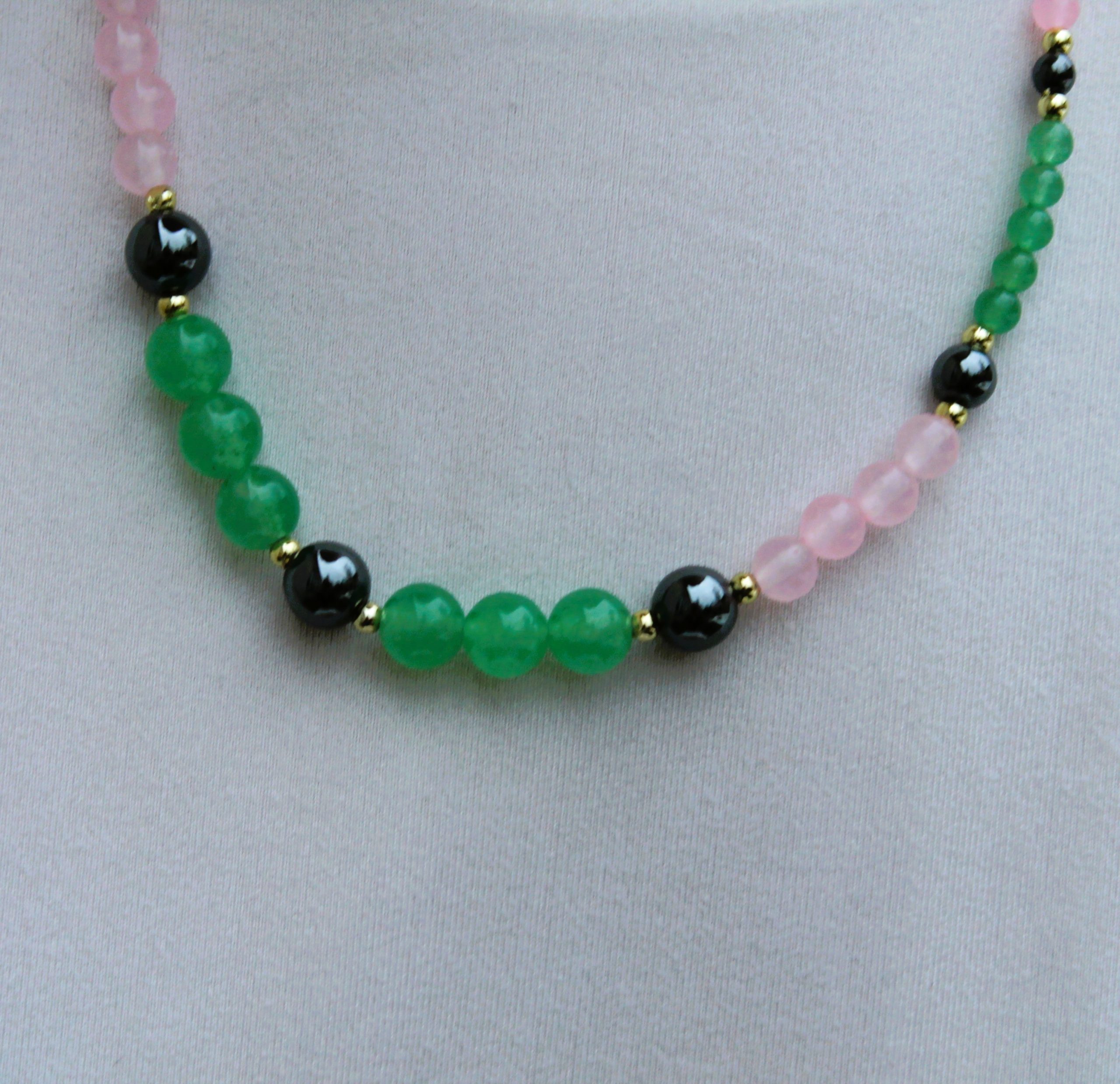 Collier ENERGIES DOUCES – aventurine, quartz rose et hématite – Image 3