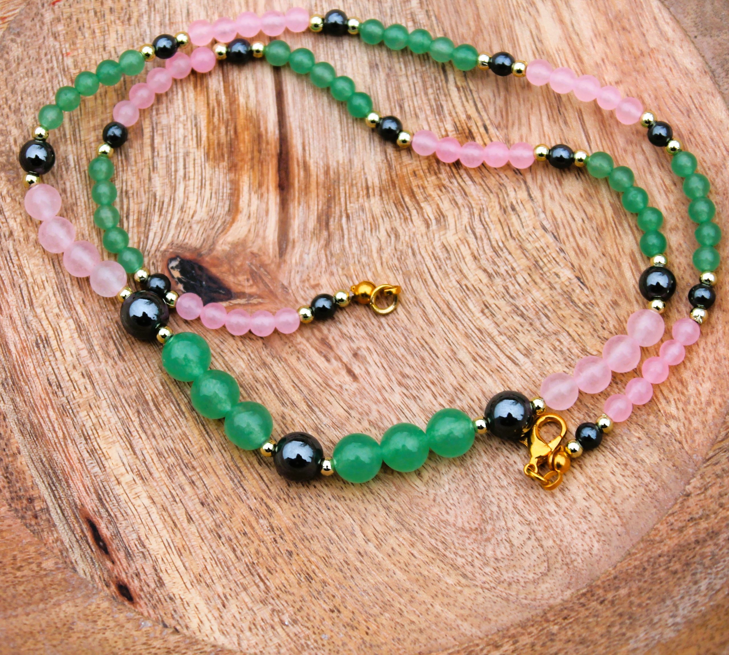 Collier ENERGIES DOUCES – aventurine, quartz rose et hématite – Image 2