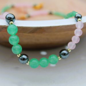 Collier ENERGIES DOUCES – aventurine, quartz rose et hématite