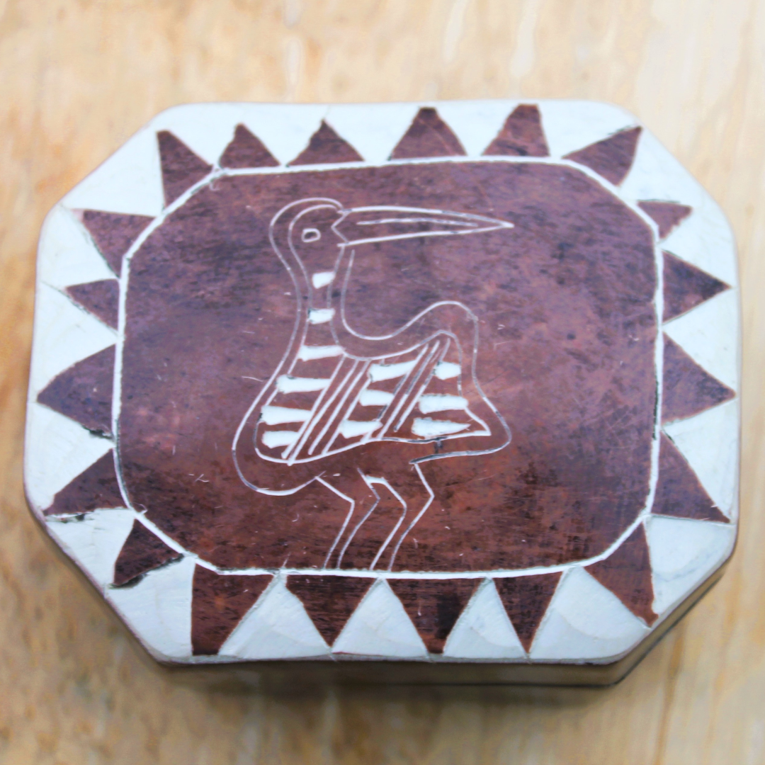 Petite BOITE A BIJOUX – motif oiseau exotique - pierre naturelle