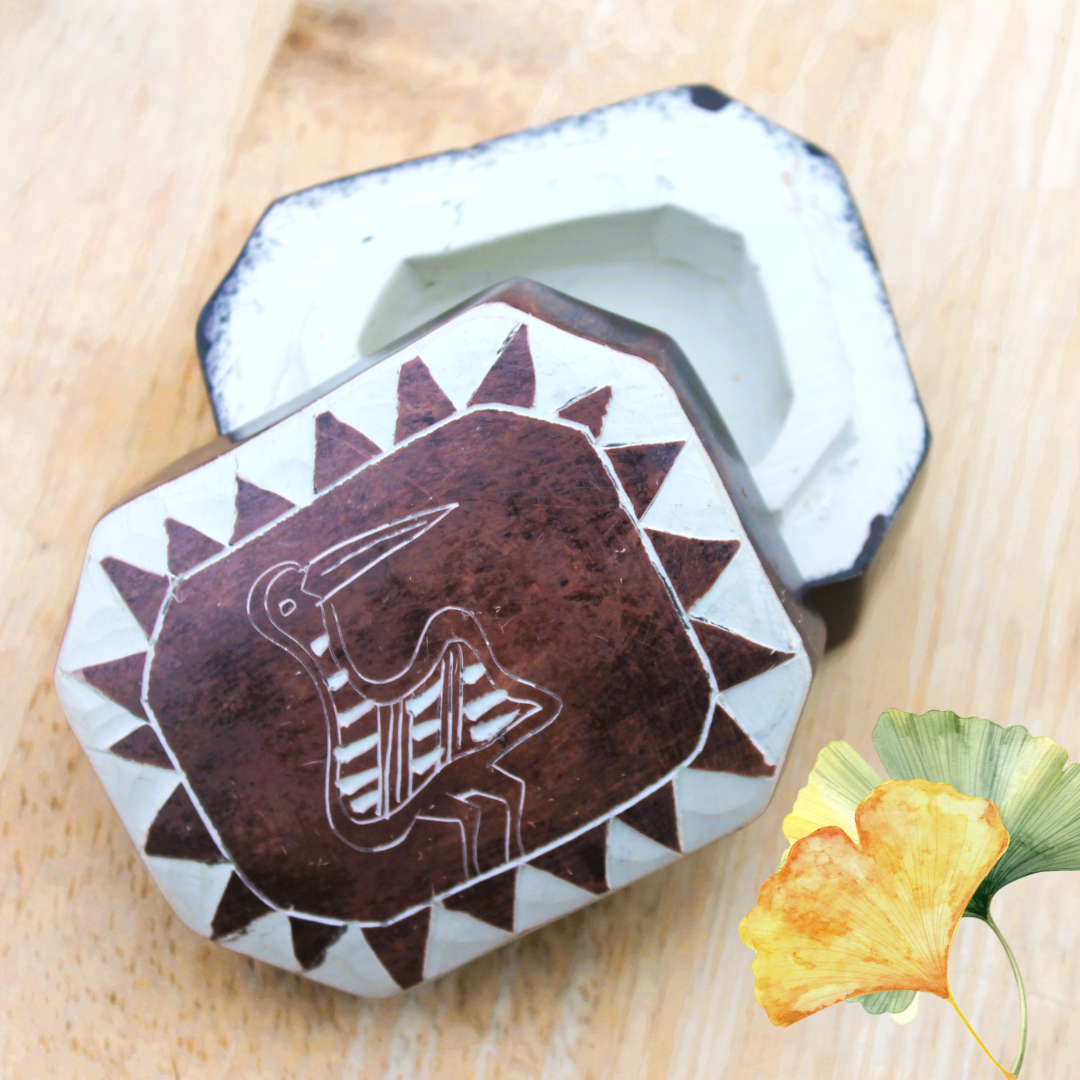 Petite BOITE A BIJOUX – motif oiseau exotique - pierre naturelle – Image 3