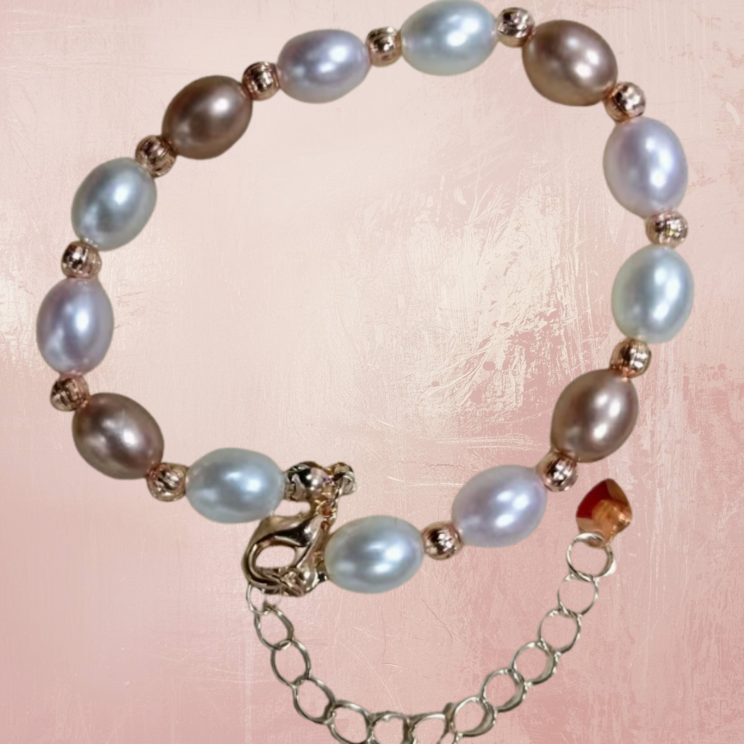BRACELET en nacre - perles roses, blanches et bronze – Image 2