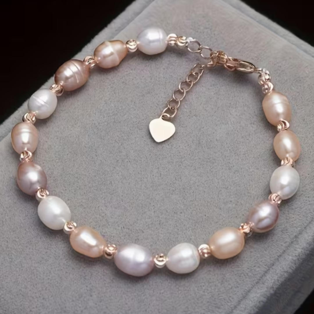 BRACELET en nacre - perles roses, blanches et bronze – Image 3
