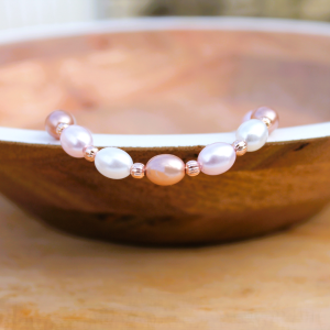 BRACELET en nacre - perles roses, blanches et bronze
